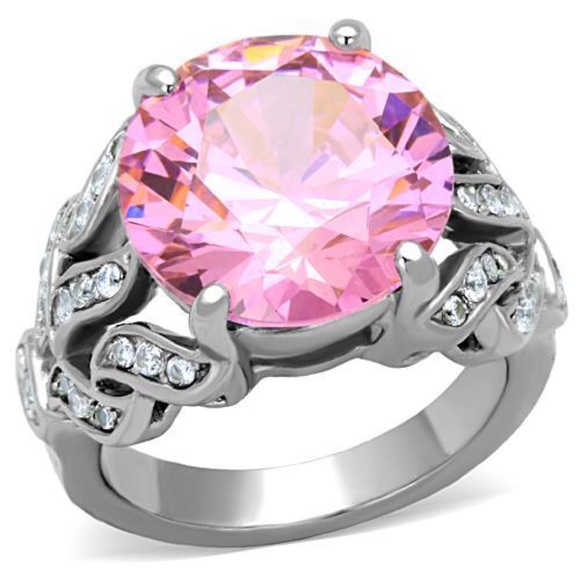 STAINLESS STEEL Huge Simulated Pink Sapphire Ring - Picture 11 of 12